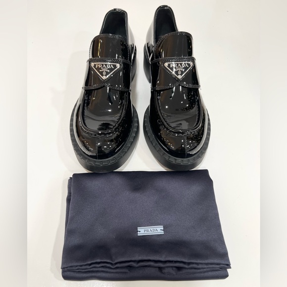 PRADA Triangle Logo Patent Leather Loafers EU:37 - Picture 2 of 14